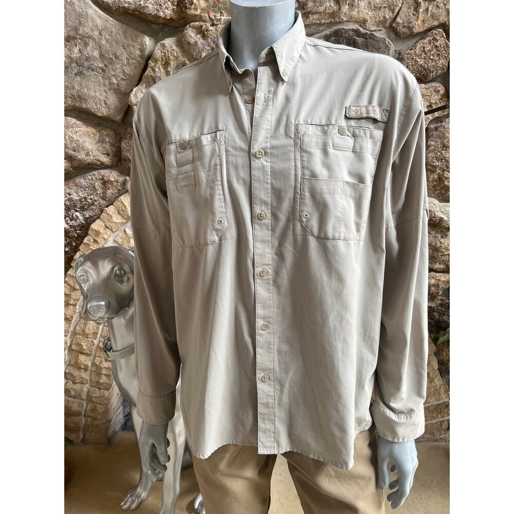 Columbia PFG Beige Button Down Hiking Fishing Long Sleeve Shirt Men's Size L